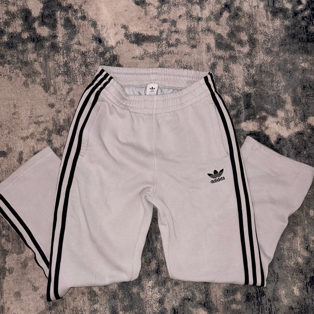 Adidas Kids Light Gray Joggers with Black Stripes